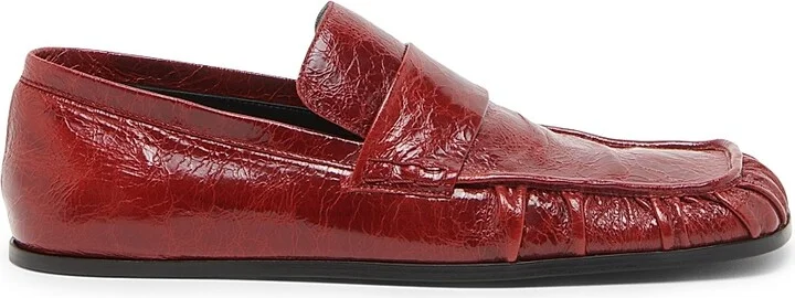 Women's Crinkled Patent Leather Square-Toe Loafers - Dark Cherry - Size 6