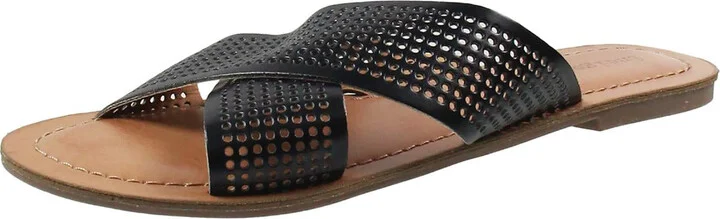 Womens Criss-Cross Faux Leather Slide Sandals