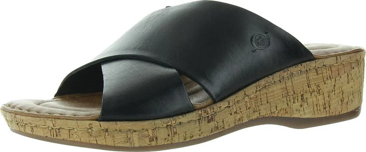 Womens Criss-Cross Leather Wedge Sandals