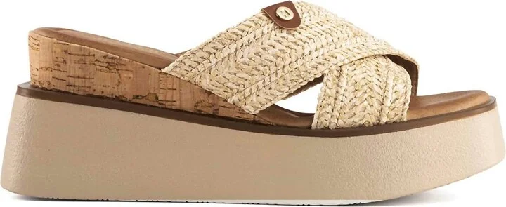 Women's Criss Cross Platform Wedge Sandals In Beige