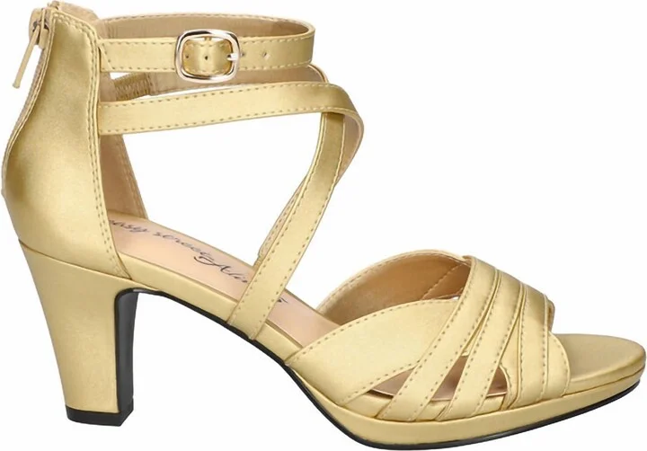 Women's Crissa Heeled Sandal In Gold Satin