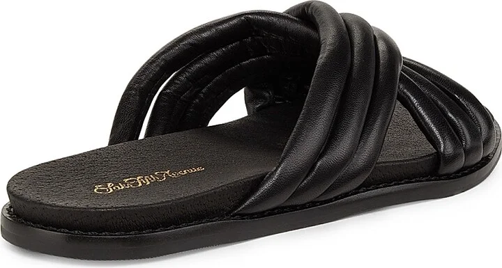 Women's Crisscross Leather Slide Sandals - Black - Size 5 - Image 3