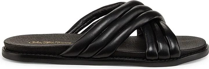 Women's Crisscross Leather Slide Sandals - Black - Size 5