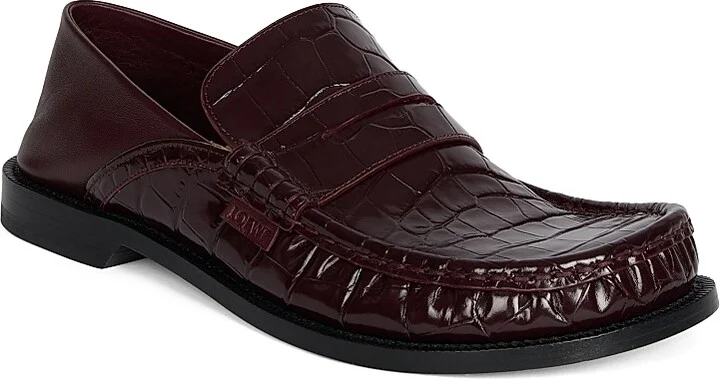Women's Croc-Embossed Leather Loafers - Burgundy - Size 6 - Image 2