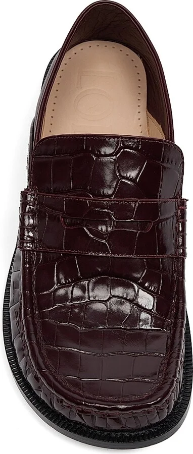 Women's Croc-Embossed Leather Loafers - Burgundy - Size 6 - Image 4