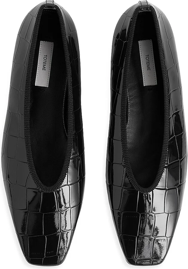 Women's Croc-Embossed Patent Leather Ballerina Flats - Black - Size 5 - Image 3
