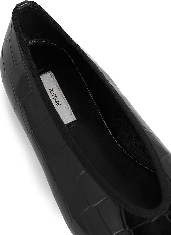 Women's Croc-Embossed Patent Leather Ballerina Flats - Black - Size 5 - Image 4