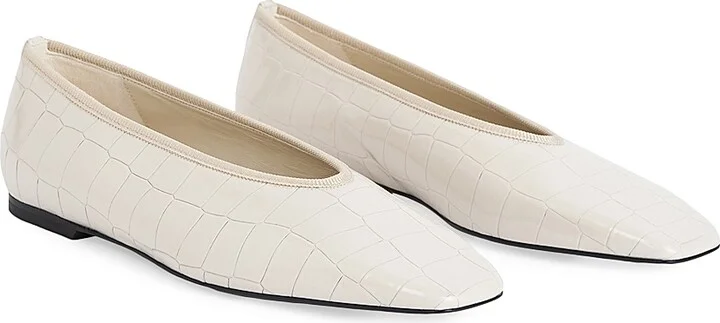 Women's Croc-Embossed Patent Leather Ballerina Flats - Black - Size 5 - Image 5