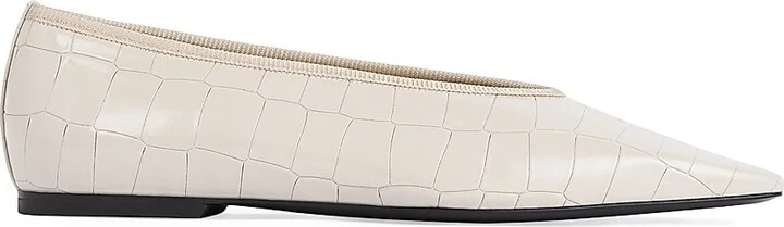 Women's Croc-Embossed Patent Leather Ballerina Flats - Black - Size 5 - Image 8