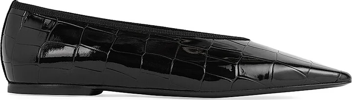 Women's Croc-Embossed Patent Leather Ballerina Flats - Black - Size 5