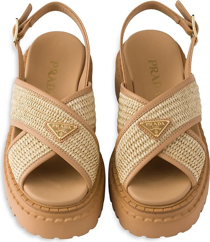 Women's Crochet and Leather Sandals - Beige Khaki - Size 6.5 - Image 2