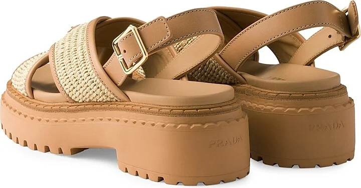 Women's Crochet and Leather Sandals - Beige Khaki - Size 6.5 - Image 3