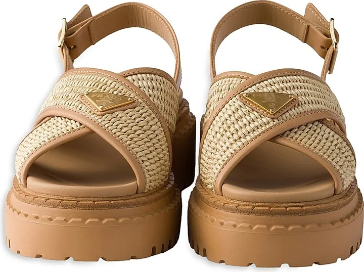 Women's Crochet and Leather Sandals - Beige Khaki - Size 6.5 - Image 4