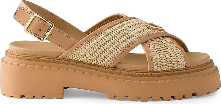 Women's Crochet and Leather Sandals - Beige Khaki - Size 6.5