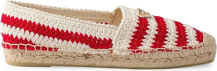 Women's Crochet Espadrilles - Red White - Size 5