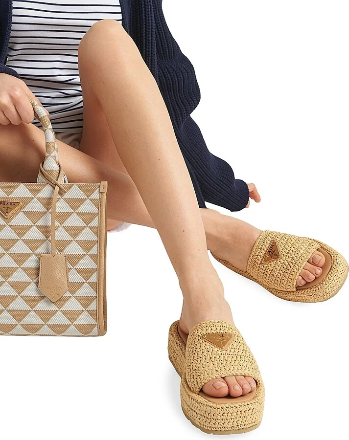 Women's Crochet Flatform Slides - Beige Khaki - Size 6 - Image 2