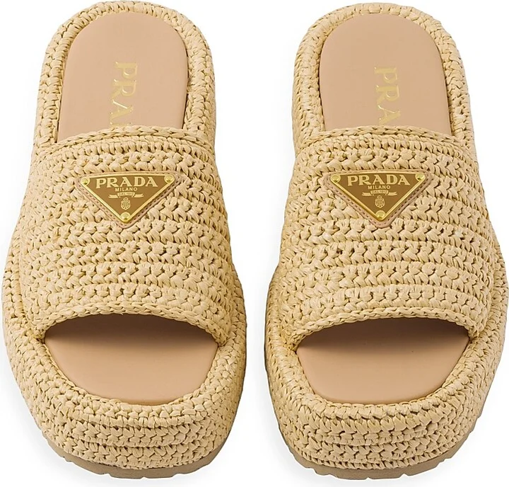 Women's Crochet Flatform Slides - Beige Khaki - Size 6 - Image 3