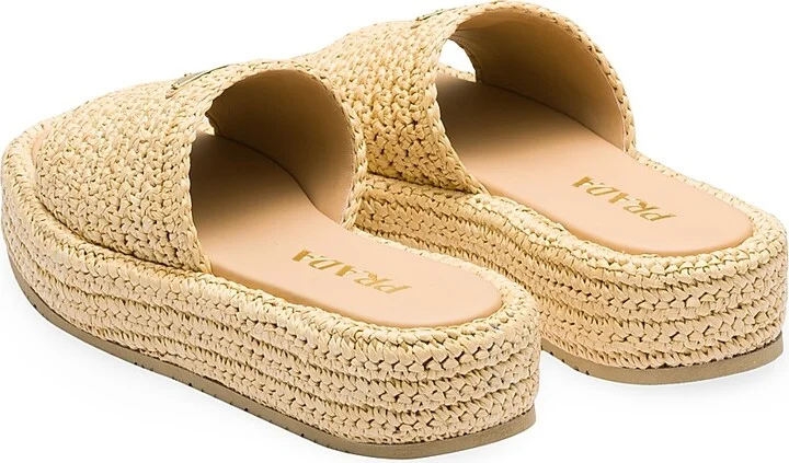 Women's Crochet Flatform Slides - Beige Khaki - Size 6 - Image 4