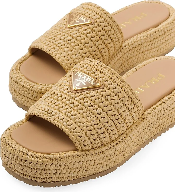 Women's Crochet Flatform Slides - Beige Khaki - Size 6 - Image 5