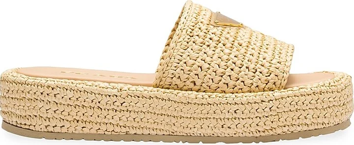 Women's Crochet Flatform Slides - Beige Khaki - Size 6