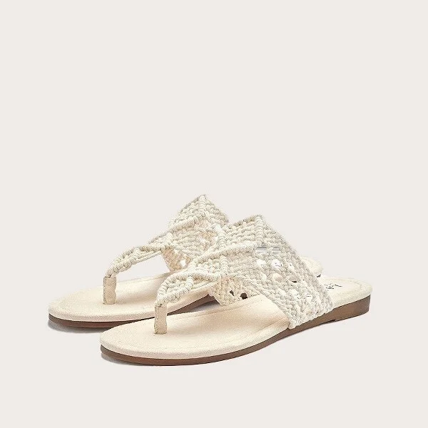 Women's Crochet Look Sandals - LASCANA - Beige Lace