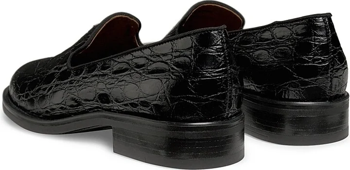 Women's Crocodile-Embossed Leather Loafers - Nero - Size 6.5 - Image 3