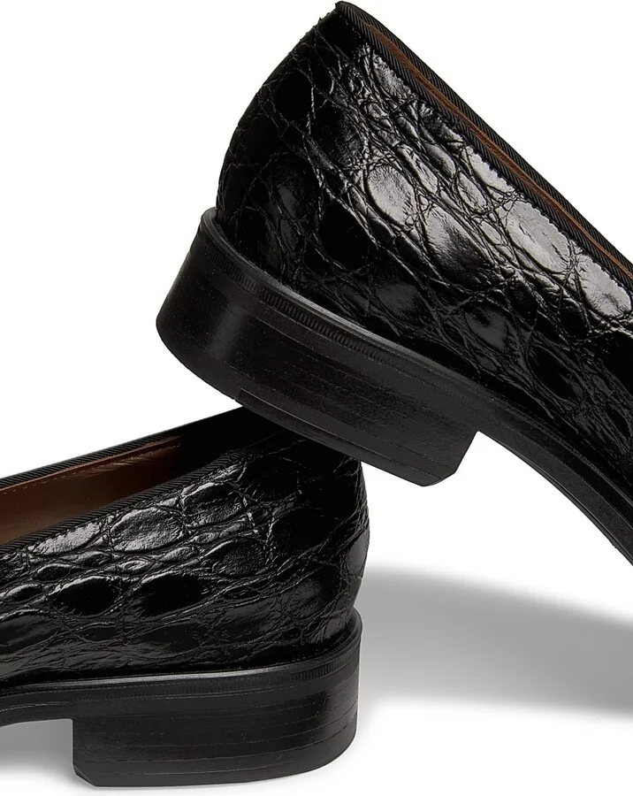 Women's Crocodile-Embossed Leather Loafers - Nero - Size 6.5 - Image 6