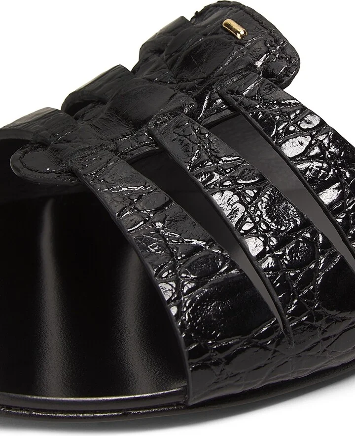 Women's Crocodile-Embossed Leather Sandals - Nero - Size 5 - Image 5