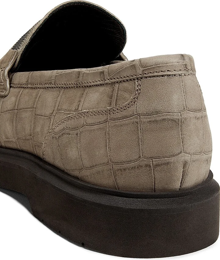 Women's Crocodile-Embossed Suede Penny Loafers - Taupe - Size 6 - Image 6