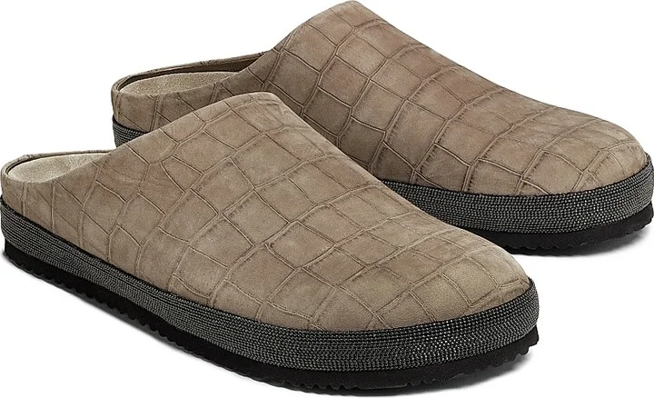 Women's Crocodile-Embossed Suede Slippers - Taupe - Size 7 - Image 2
