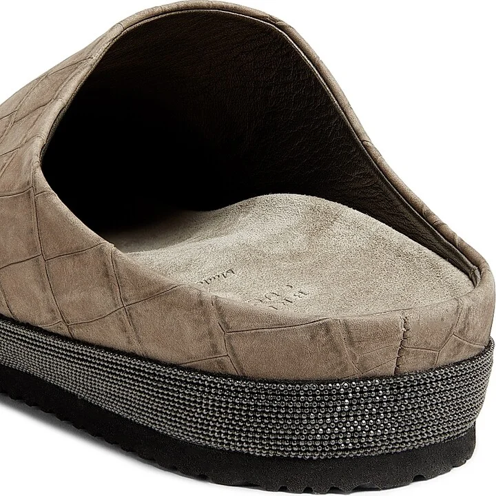 Women's Crocodile-Embossed Suede Slippers - Taupe - Size 7 - Image 5
