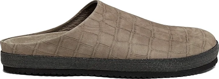 Women's Crocodile-Embossed Suede Slippers - Taupe - Size 7