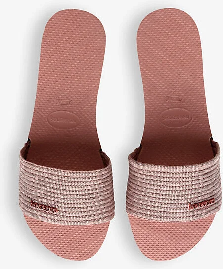 Womens Crocus Rose You Malta Logo-Embellished Woven and Rubber Sliders 6/7 - Image 2