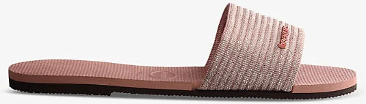 Womens Crocus Rose You Malta Logo-Embellished Woven and Rubber Sliders 6/7