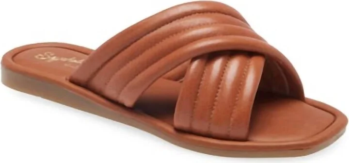 Women's Cross Slip-On Flat Sandals In Tan