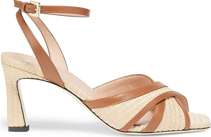 Women's Crossover 75MM Raffia & Leather Sandals - Desert Rodeo - Size 11