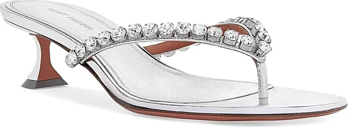 Women's Cruise Gigi 45MM Embellished Strap Leather Sandals - Mirror Silver White Crystal - Size 6 - Image 2
