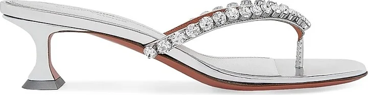 Women's Cruise Gigi 45MM Embellished Strap Leather Sandals - Mirror Silver White Crystal - Size 6