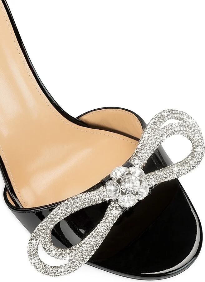 Women's Crystal Bow Patent Leather Slide Sandals - Black - Size 6 - Image 4