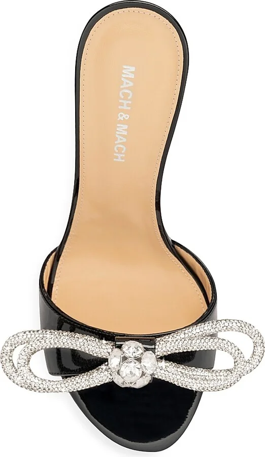 Women's Crystal Bow Patent Leather Slide Sandals - Black - Size 6 - Image 5