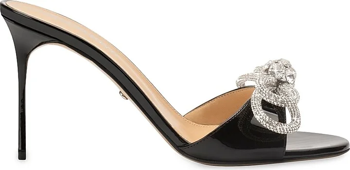Women's Crystal Bow Patent Leather Slide Sandals - Black - Size 6