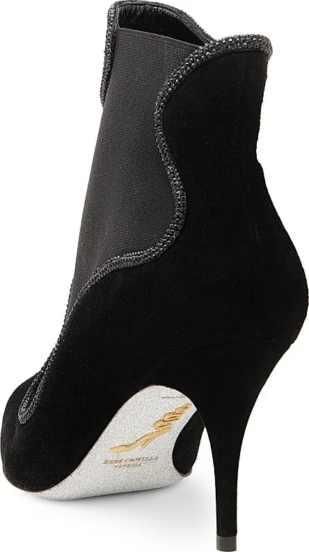 Women's Crystal Decorated 80MM Booties - Black Suede Jet Strass - Size 6 - Image 2