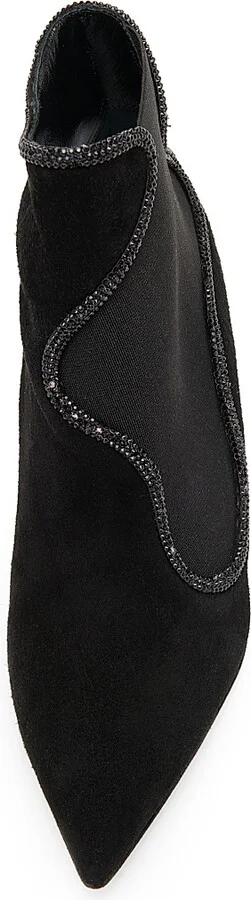 Women's Crystal Decorated 80MM Booties - Black Suede Jet Strass - Size 6 - Image 3