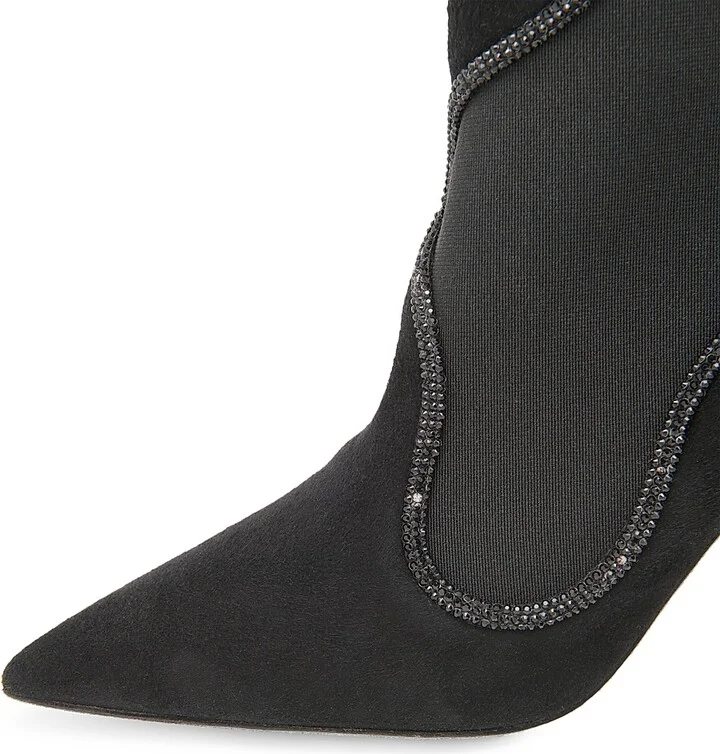 Women's Crystal Decorated 80MM Booties - Black Suede Jet Strass - Size 6 - Image 4