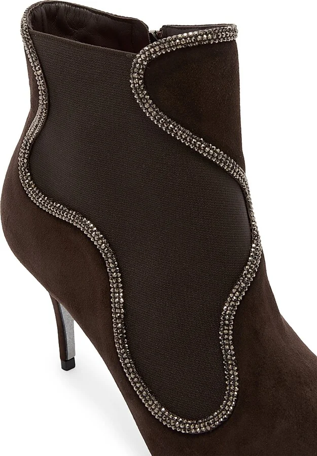 Women's Crystal Decorated 80MM Booties - Black Suede Jet Strass - Size 6 - Image 9