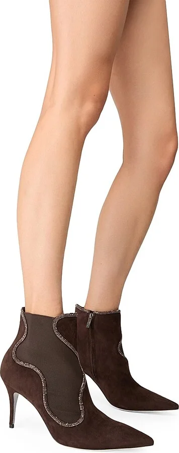 Women's Crystal Decorated 80MM Booties - Black Suede Jet Strass - Size 6 - Image 10