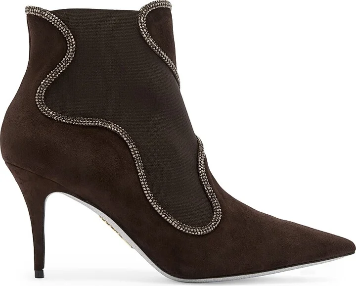 Women's Crystal Decorated 80MM Booties - Black Suede Jet Strass - Size 6 - Image 11