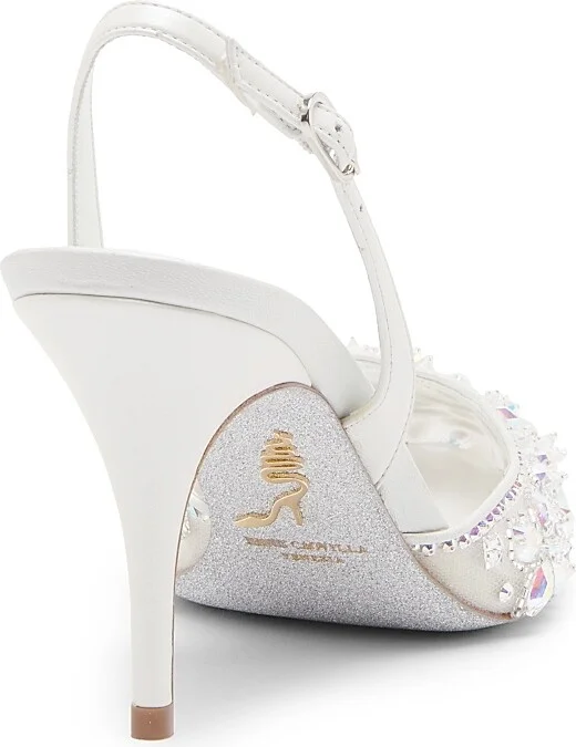 Women's Crystal Decorated 80MM Slingback Heels - White Net Lamb Crystal Strass - Size 5.5 - Image 3