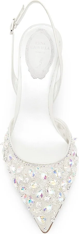 Women's Crystal Decorated 80MM Slingback Heels - White Net Lamb Crystal Strass - Size 5.5 - Image 4