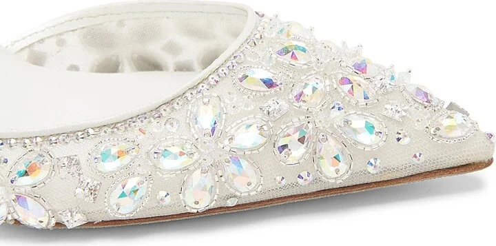 Women's Crystal Decorated 80MM Slingback Heels - White Net Lamb Crystal Strass - Size 5.5 - Image 5